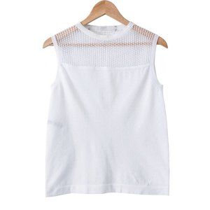Reed Krakoff Knit Mesh Yoke Sleeveless White Top | XS